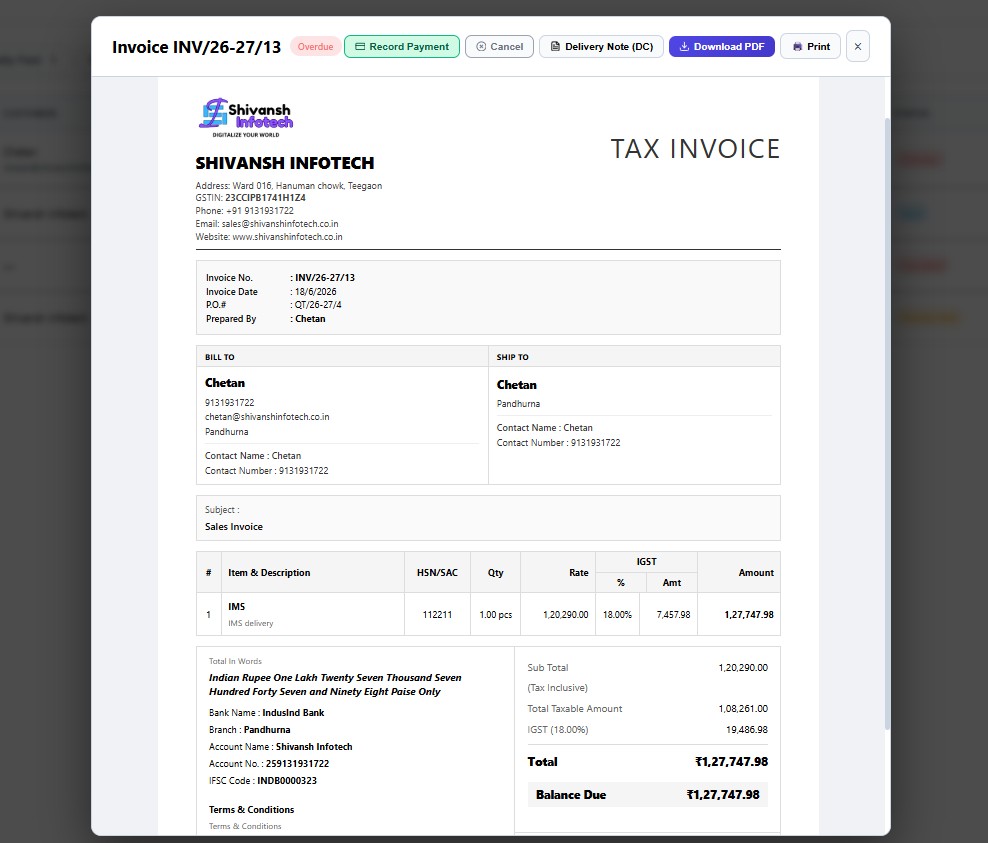 GST Invoice & Billing UI