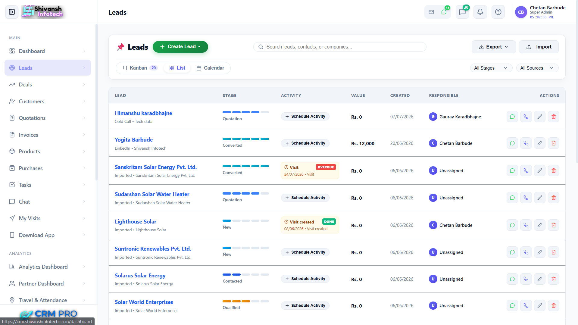 Contact & Leads Management UI